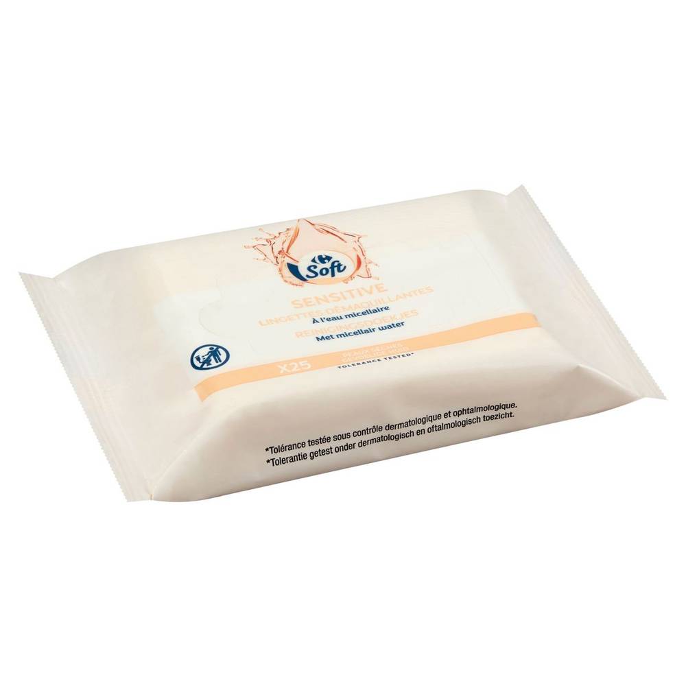 Carrefour Soft Sensitive Lingettes Démaquillantes Eau Micellaire 25 Pc