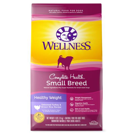 Wellness Complete Natural Dry Small Breed Healthy Weight Dog Food Bag ( turkey and rice)