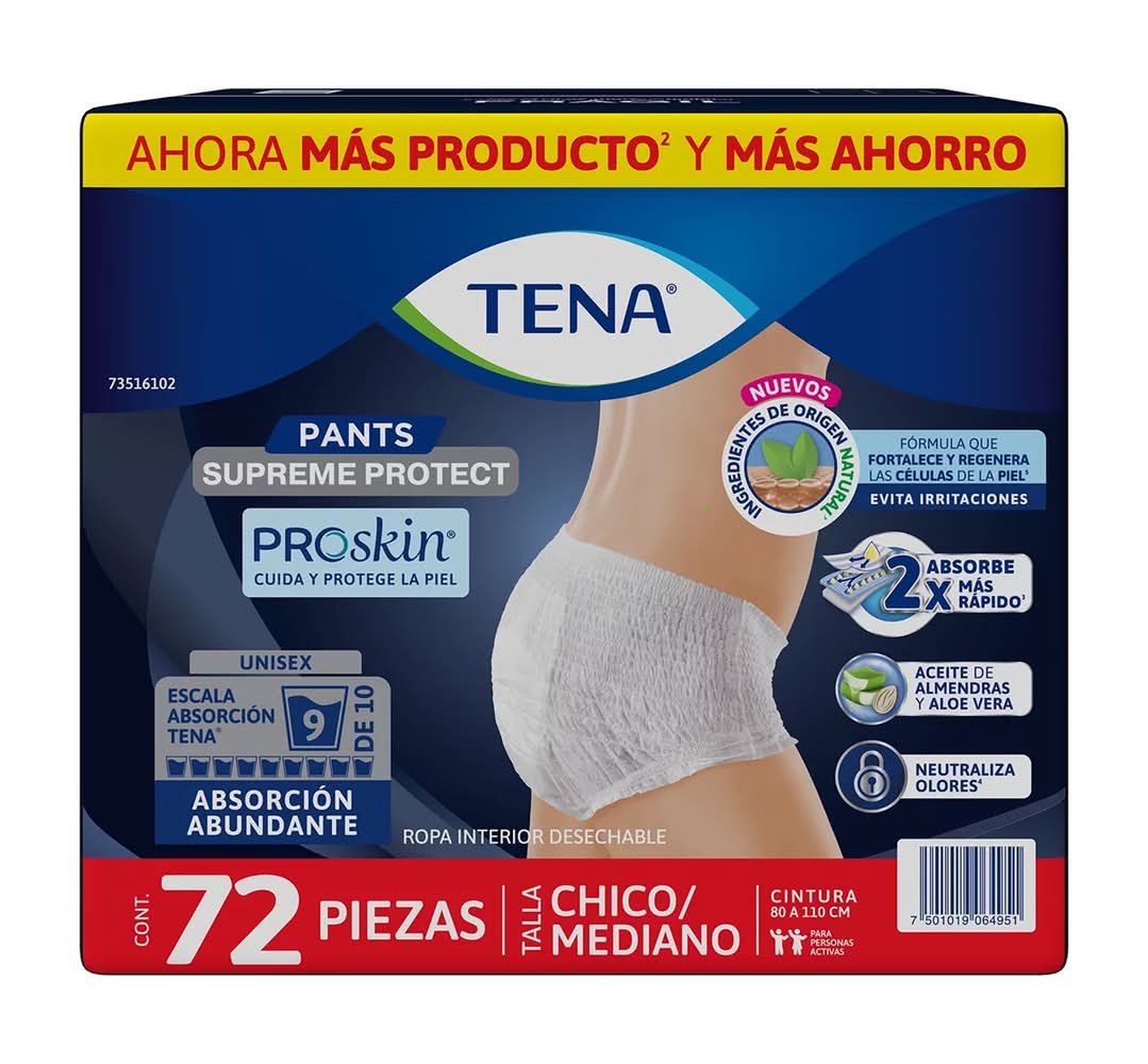 Tena · Supreme protect ropa interior desechable, Chico-Mediano (72 un)