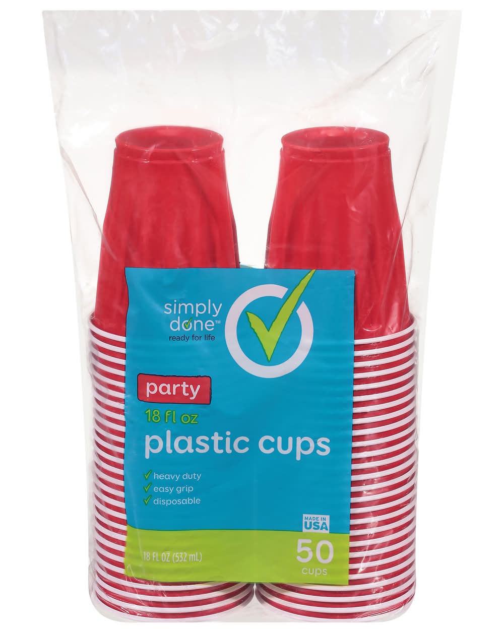 Simply Done Plastic Party Cups, Red (50 ct)