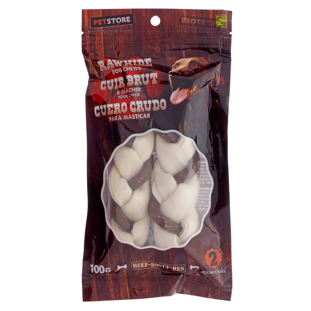 6" Braid Rawhide & Beef Dog Chew, 2 Pack