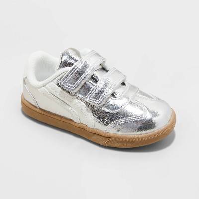 Toddler Dakota Retro Court Sneakers - Cat & Jack™ Silver 10T: Faux Leather, Hook and Loop Closure