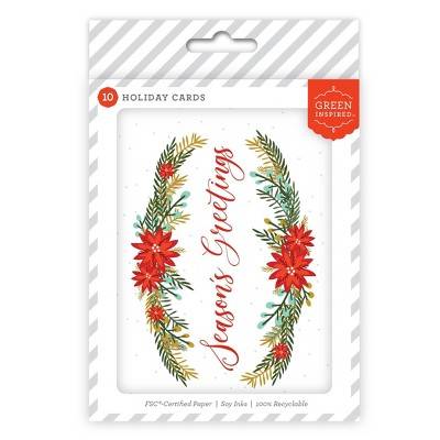 Green Inspired Season's Greetings Christmas Boxed Card pack, White (10 ct)