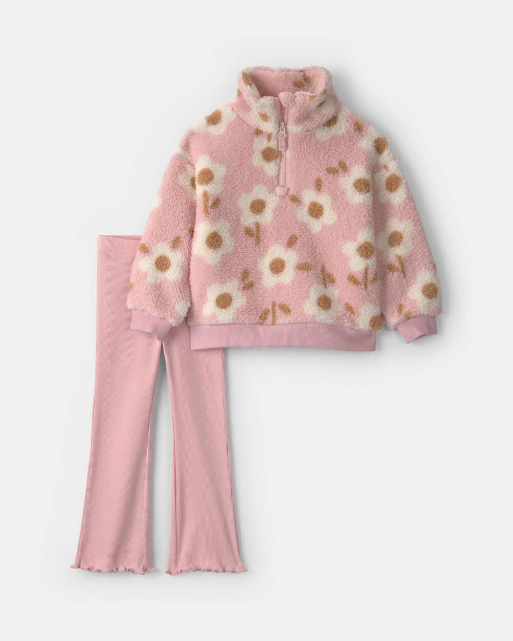 Carter's Baby Girl Floral Teddy Fleece Layering Set, 12M, Pink/Brown (2 ct)