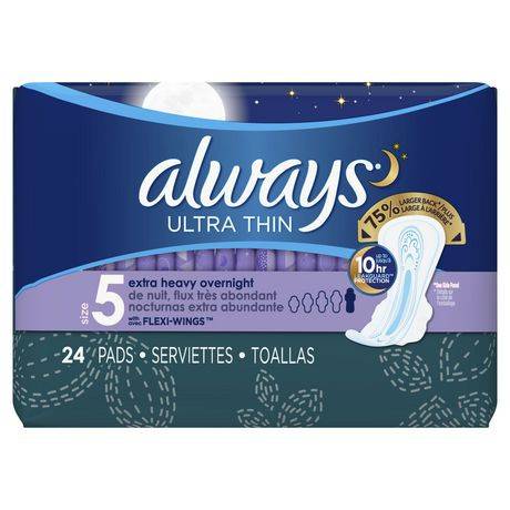 Always Ultra Thin Size 5 Extra Heavy Overnight Pads With Wings Unscented (100 g)