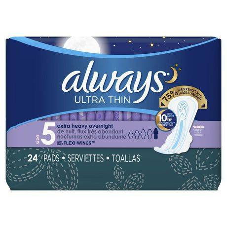 Always Ultra Thin Size 5 Extra Heavy Overnight Pads With Wings Unscented (24 pieces)