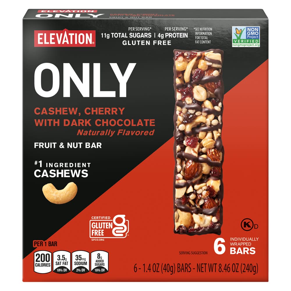 Elevation Fruit and Nut Bar, Cashew, Cherry, Dark Chocolate (6 x 1.4 oz)