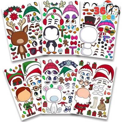 36 PCS Make-a-face Sticker Sheets Make Your Own Christmas Characters Mix and Match Sticker Sheets,Christmas Kids Party Favor Supplies Craft