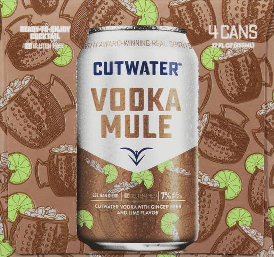 Cutwater Spirits Lime Flavor Vodka Mule With Ginger Beer (4 ct, 12 fl oz)