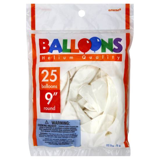 Amscan Uninflated Helium Quality Round White Balloons 9 Inch (25 ct)