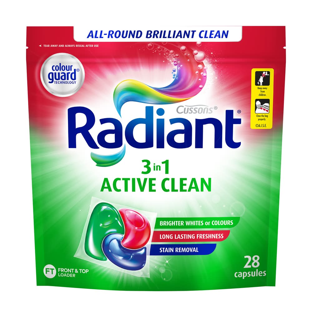 Radiant Active Clean 3 in 1 Laundry Capsules (420g, 28 pack)