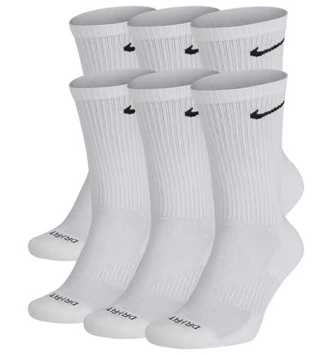 Nike Mens 6 Pack Everyday Plus Cushioned Socks - Shoes Black/White Size M