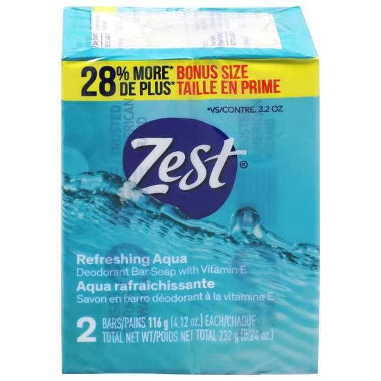 Zest Refreshing Aqua Deodorant Bar Soap With Vitamin (2 ct)