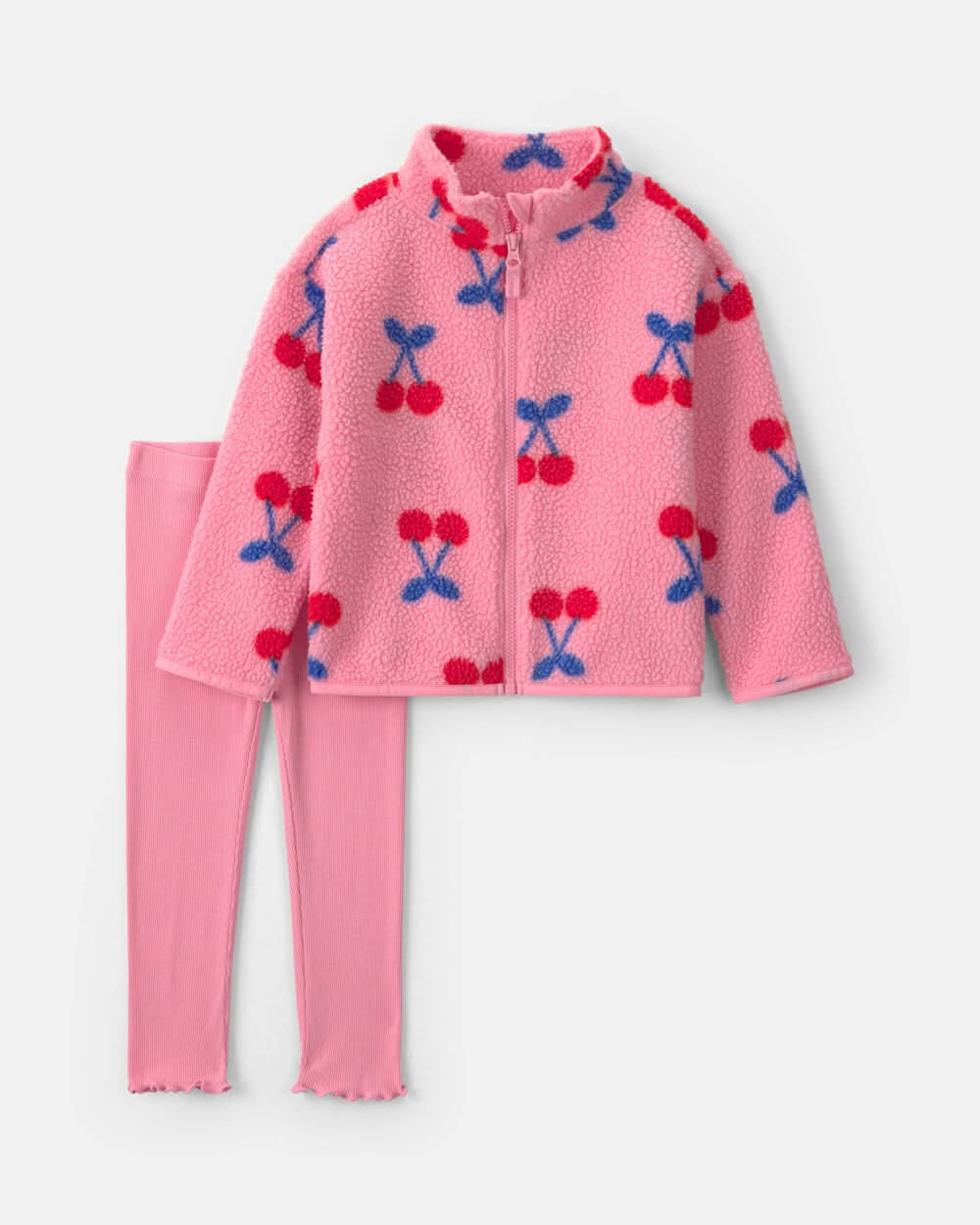 Carter's Toddler Girl Cherry Fleece Long Sleeve Top & Pant Set, 4T, Pink (2 ct)
