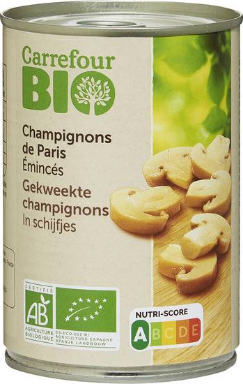 FID - Champignons de Paris émincés CARREFOUR BIO - la boite de 230g net égoutté