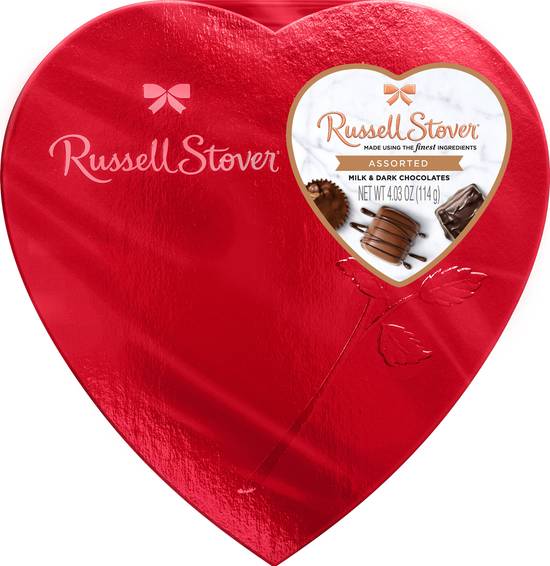 Order Russell Stover Valentine's Day Red Foil Heart Assorted Milk Chocolate & Dark Chocolate Gift Box, 4.03 oz food online from CVS store, VIENNA on bringmethat.com