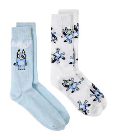 Young Mens Licensed Crew Socks 2-Pairs Bluey