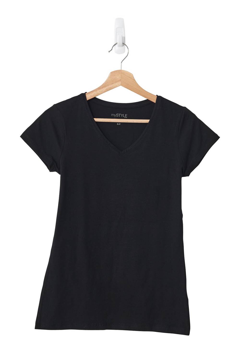 T-shirt extensible à col en V noir mySTYLE pour femmes - P à TG (M) / mySTYLE Women's Short Sleeve Stretch V-Neck T-Shirt, Black (M)