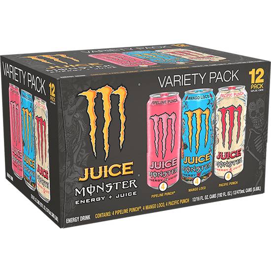Monster Juice Mango Loco, Pipeline Pacific Punch 16oz Can 12-Pack