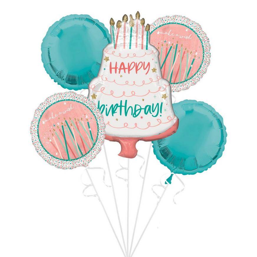 Party City Uninflated Happy Cake Day Birthday Foil Balloon Bouquet ( 21in wide x 28in)