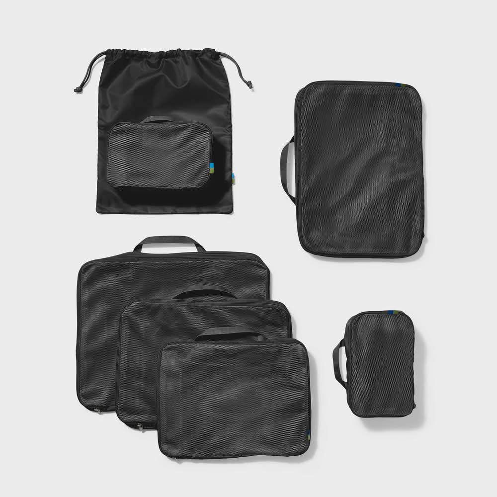 Open Story Packing Cube Set With Compression, Black (7 ct)