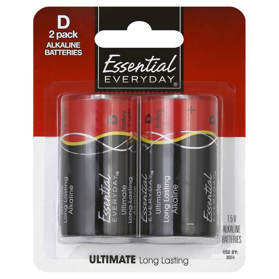 Essential Everyday D Alkaline Batteries (2 ct)
