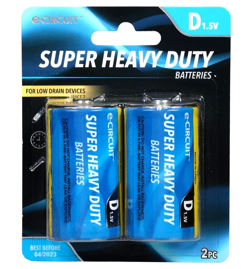 E-Circuit Super Heavy Duty Battery D1.5v (2 ct)