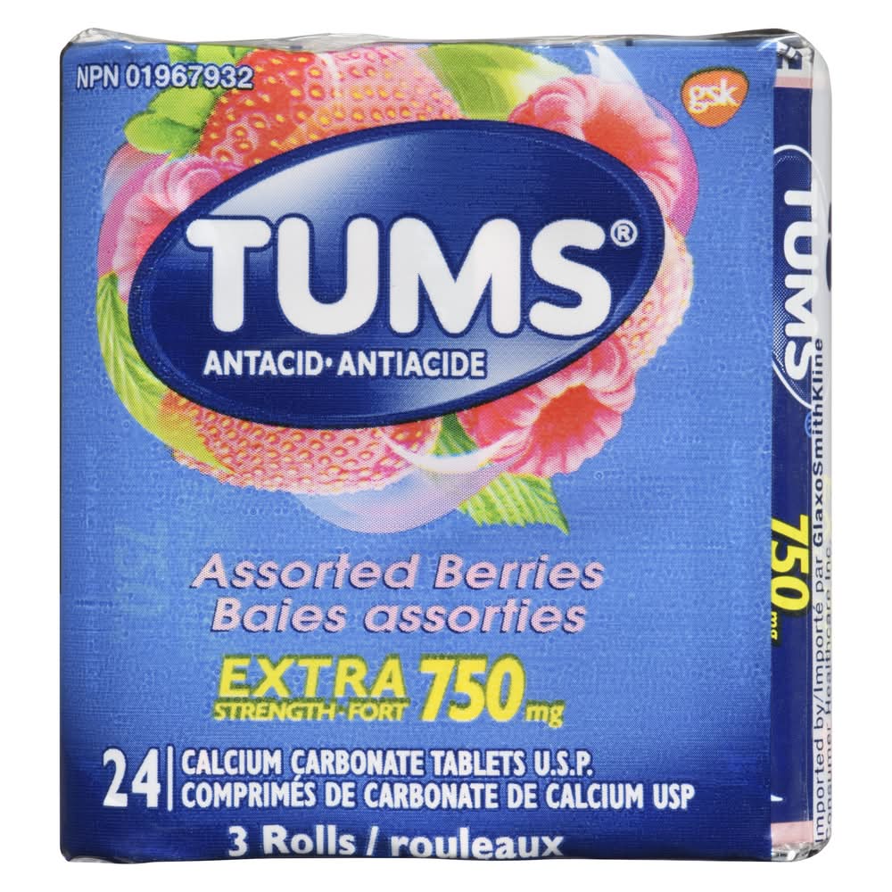 TUMS comprim s antiacide de carbonate de calcium extra-fort de tums - extra strength berries antacid 750 mg (24 units)