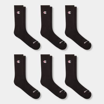 Champion Iconic Essentials Cushion Crew Socks, Men, 6-12, Black (6 ct)