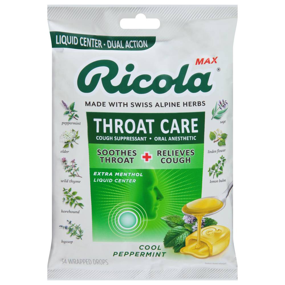 Ricola Max Cool Peppermint Throat Care Wrapped Drops