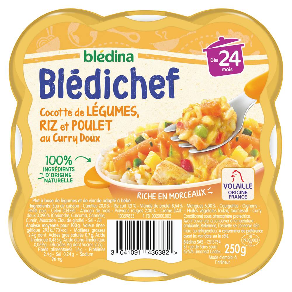 Blédina Blédichef - Plat à base de légumes et de viande adapté pour bébé dès 24 mois (250g)