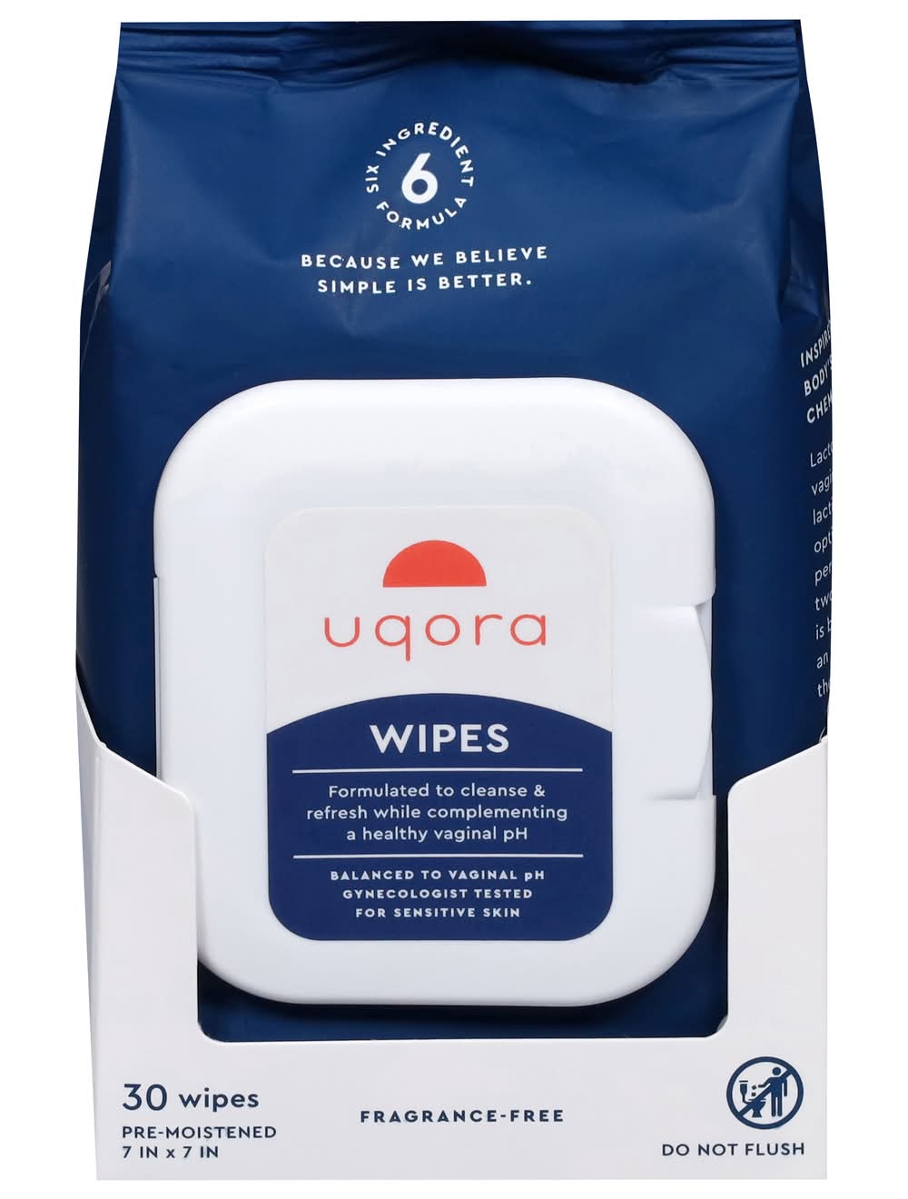 Uqora Unscented Feminine Wipes, Women, 7 in x 7in (30 ct)