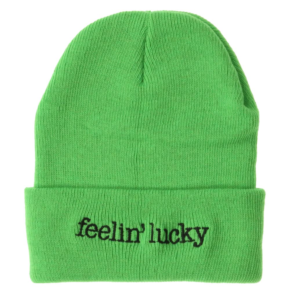 St. Patrick's Day 'Feelin' Lucky' Green Beanie Hat Bright Green