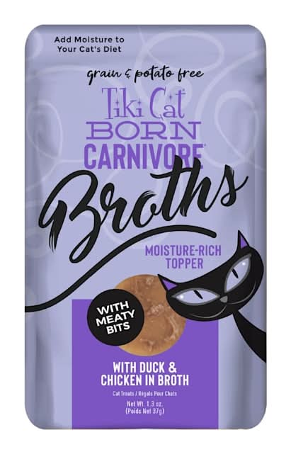 Tiki Cat Savory Broth with Meaty Bits Duck And Chicken Flavored Cat Treats, 1.3 oz.