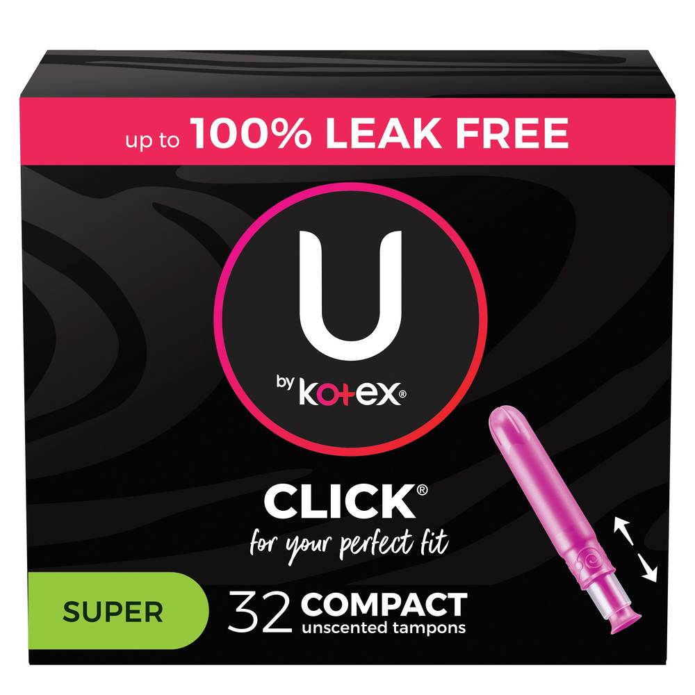 U By Kotex Click Compact Tampons, Super Absorbency, Unscented, 32 Count