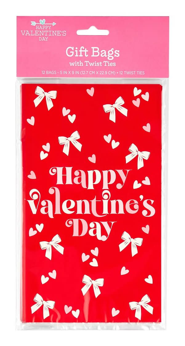Happy Valentine'S Day Gift Bags With Twist Ties 5 In X 9 In 12 Ct