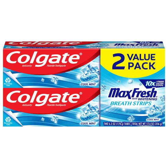 Colgate Max Fresh Fluoride Breath Strips Value pack Cool Mint Toothpaste With Whitening (2 ct)