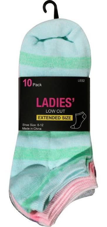 Ladies' Low Cut Socks - Extended Size 10 Ct