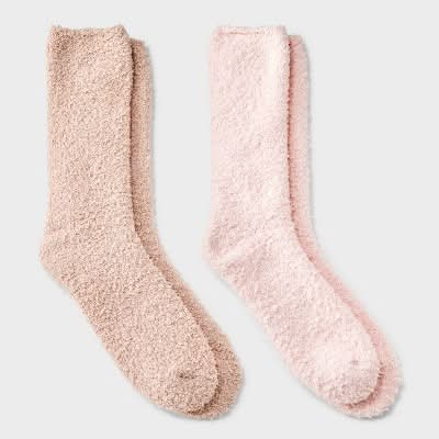 Auden Solid Cozy Crew Socks, Women, 4-10, Pink-Tan (2 ct)