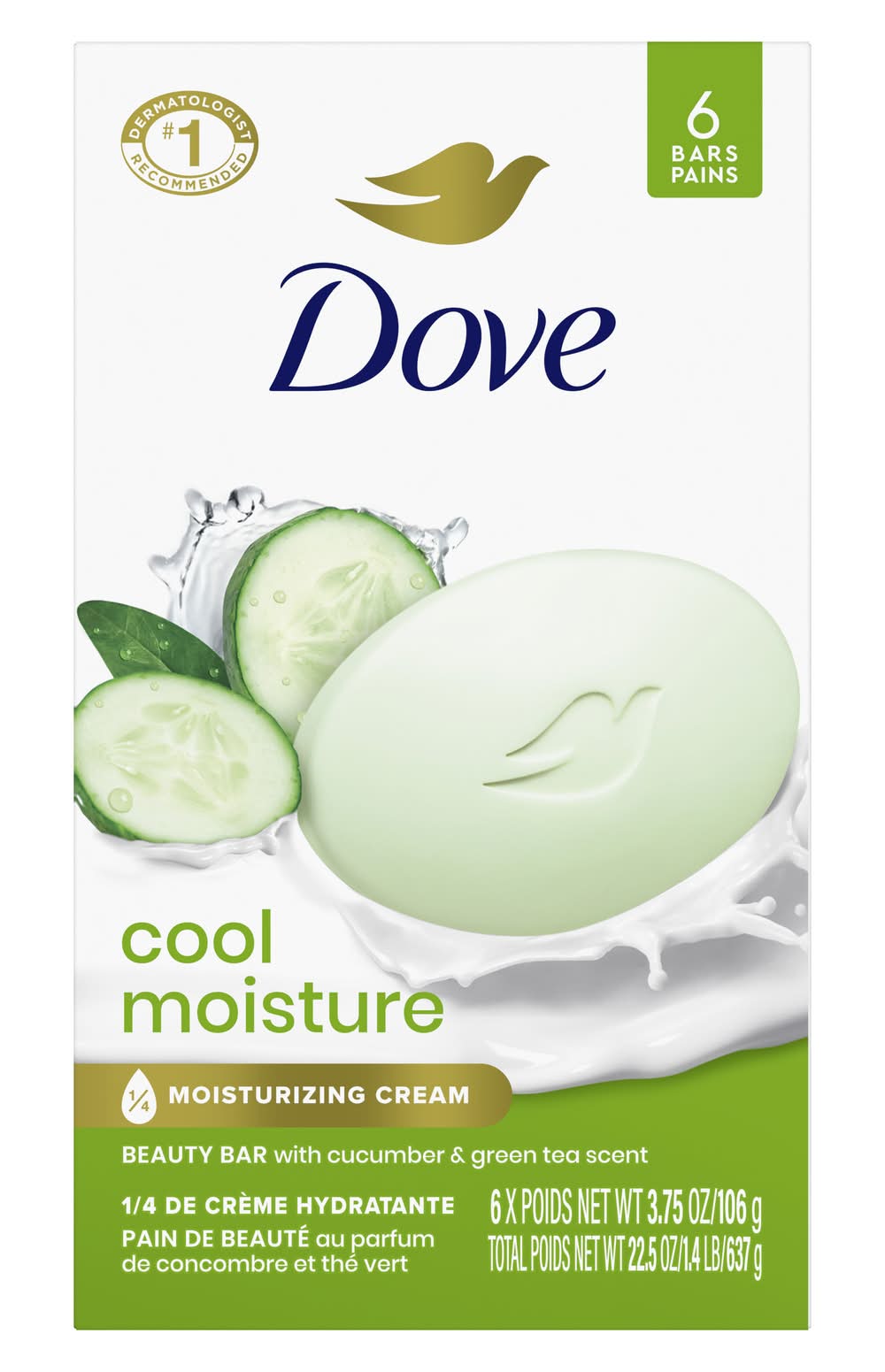 Dove Cool Moisture Beauty Bar, Cucumber-Green Tea (6 x 3.75 oz)