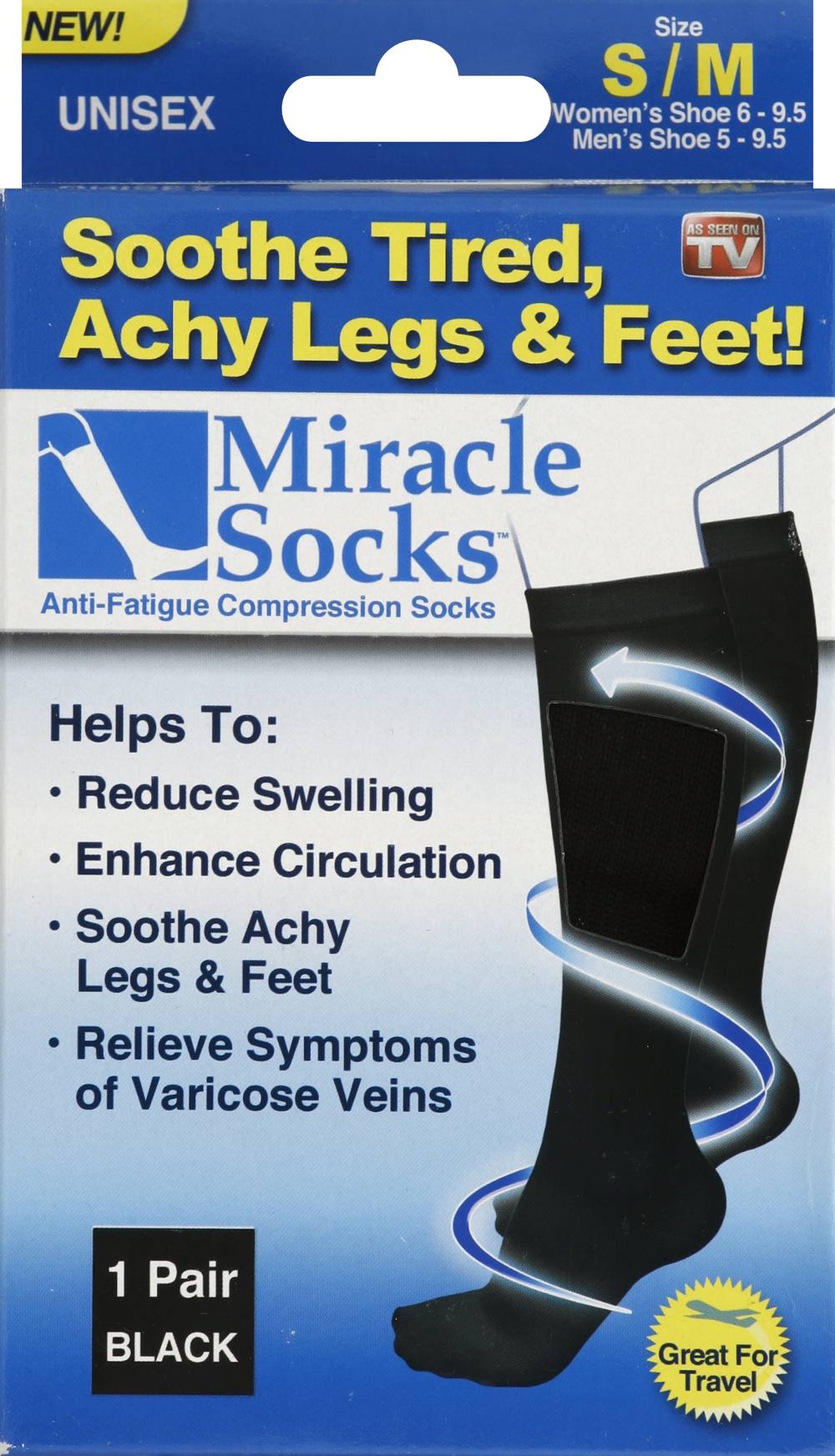 Miracle Socks Unisex Socks, S/M, Black