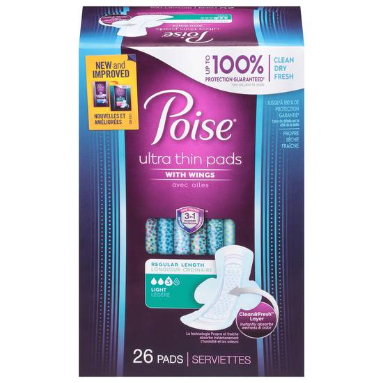 Poise Ultra Thin Light Pads With Wings (26 pads)