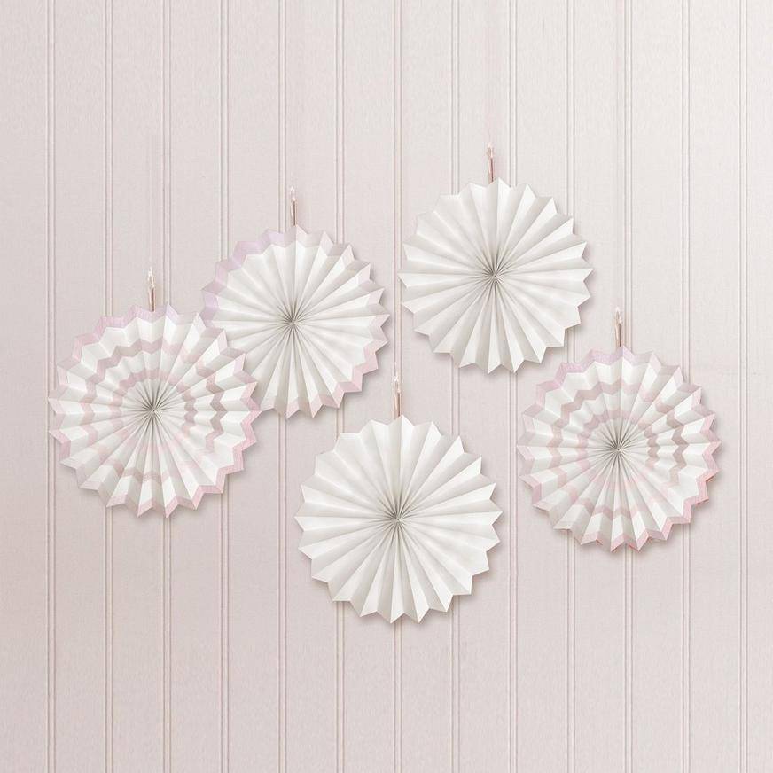 White Mini Paper Fan Decorations, 6in, 5ct