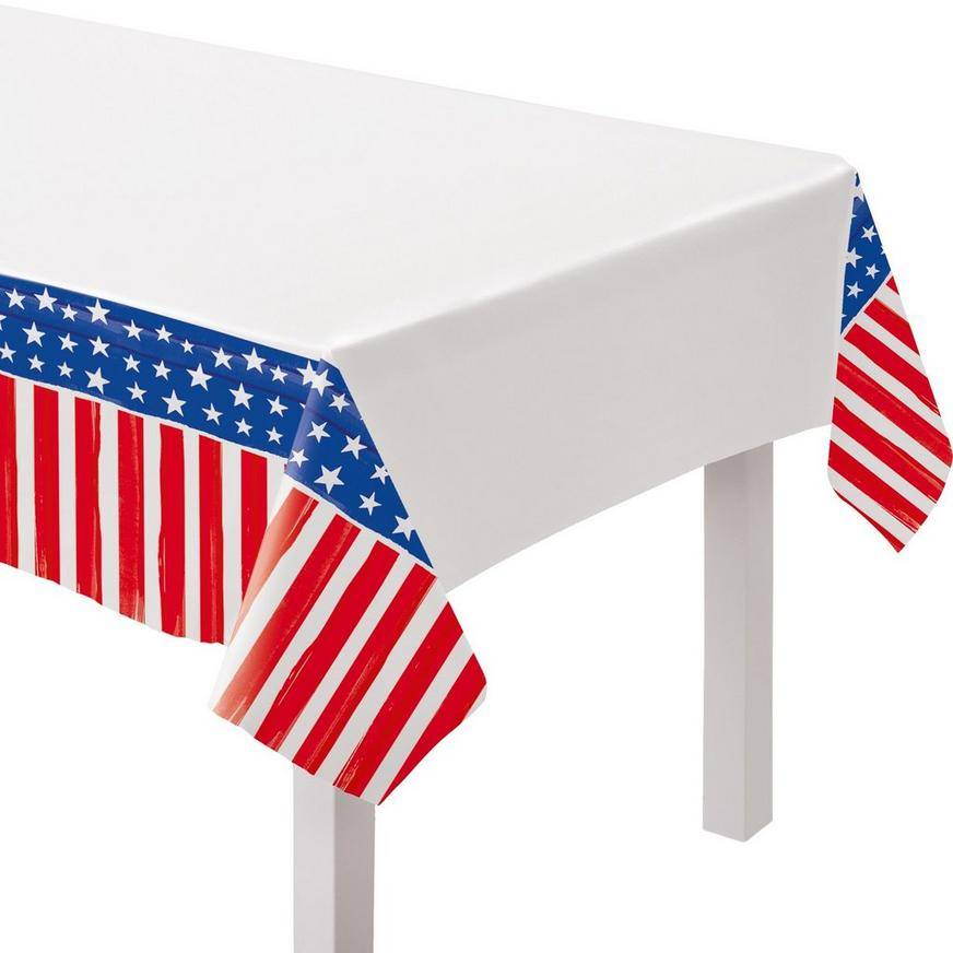 Party City Painted Patriotic American Flag Plastic Table Cover (red/white/blue)