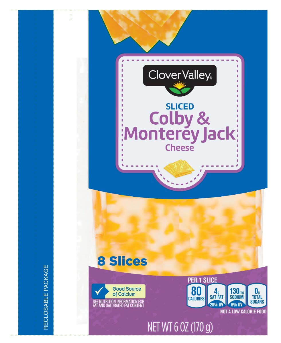 Clover Valley Sliced Colby Jack Cheese (6 oz, 8 ct)