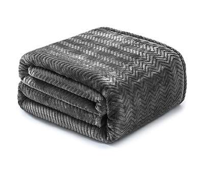 Broyhill Textured Chevron Stripe Velvet Blanket, King, Gray