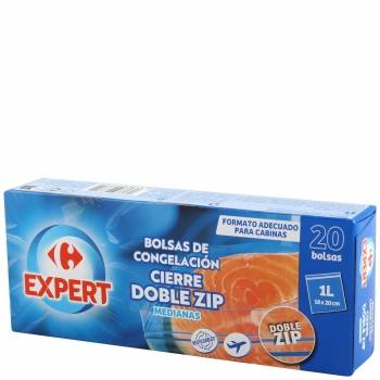 Bolsas de congelación cierre doble zip medianas Expert Carrefour 20 ud.