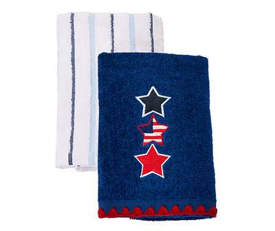 Navy & Red Embroidered Stars 2-Pc. Hand Towel Set