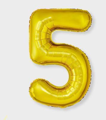 Spritz Number 5 Foil Balloon, 34 in, Gold