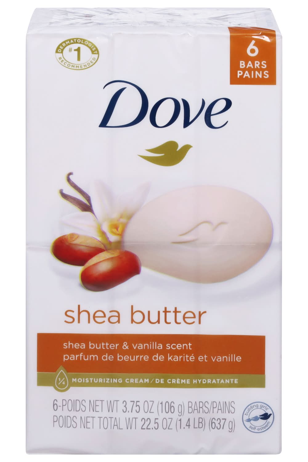 Dove Beauty Bar Soaps, Shea Butter & Vanilla (6 x 3.75 oz)